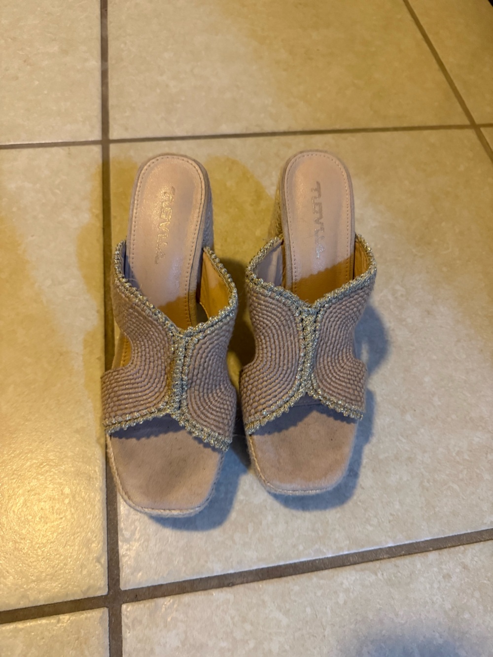 Woven Open-Toe Platform Mules in Taupe by Tilly's